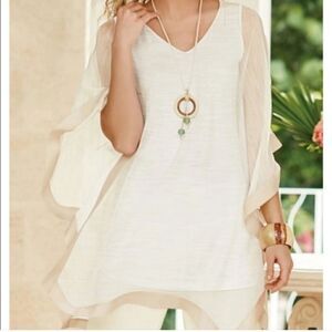 Soft Surroundings Lightweight Silk Shell Kaftan Style Top in Ivory